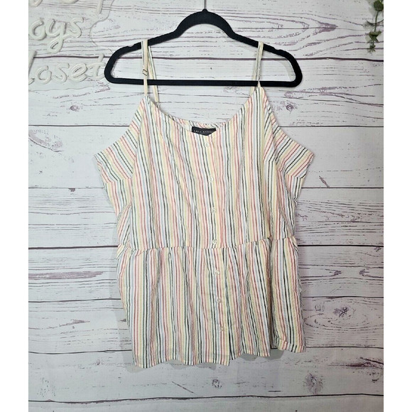 NWT Lane Bryant Multicolor Striped Button-Down Peplum Tank Top Womans Size 22 - Picture 2 of 7